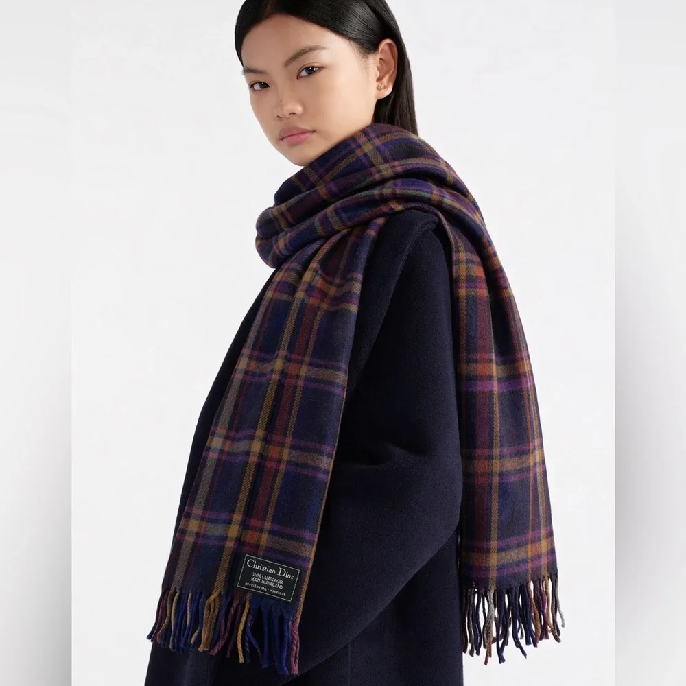 Christian Dior lambswool plaid scarf